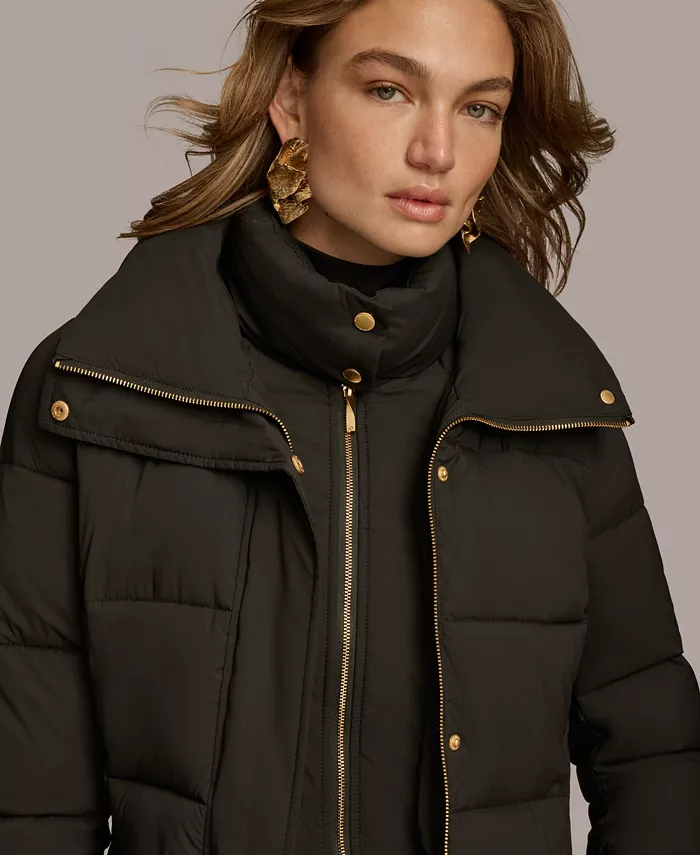 Women's Belted Bibbed Puffer Coat - thumbnail 10