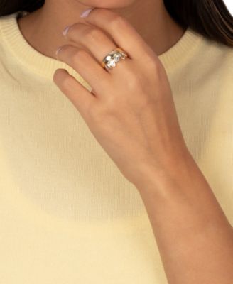 Multi Cubic Zirconia Gold Plated Pear Rimmed Ring