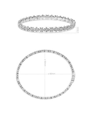 Daisy Flower Eternity Bangle Bracelet in Rhodium Plated Sterling , Size .