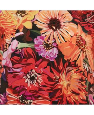 Women's Red Poppy Print Silk Long Sleeve Blouse