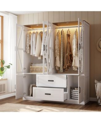 6-door 2-drawer wardrobe with LED lights and clothes hanger