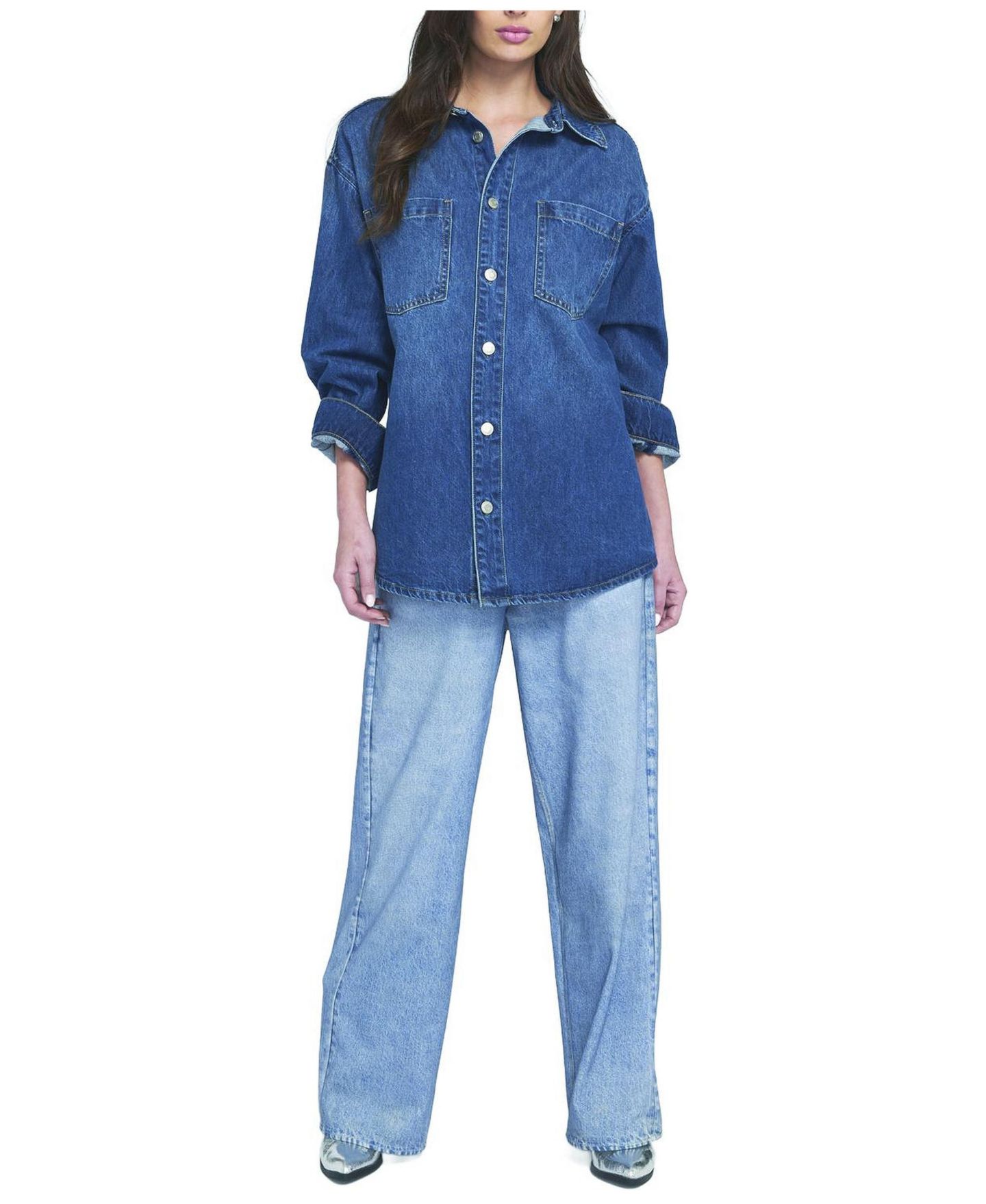 Женская рубашка ELLE Collection Feather Soft Denim Shirt Button Down Top — фото 3