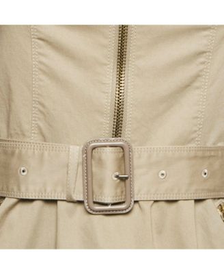 Women's London Beige Cotton Belted Sleeveless Mini Dress