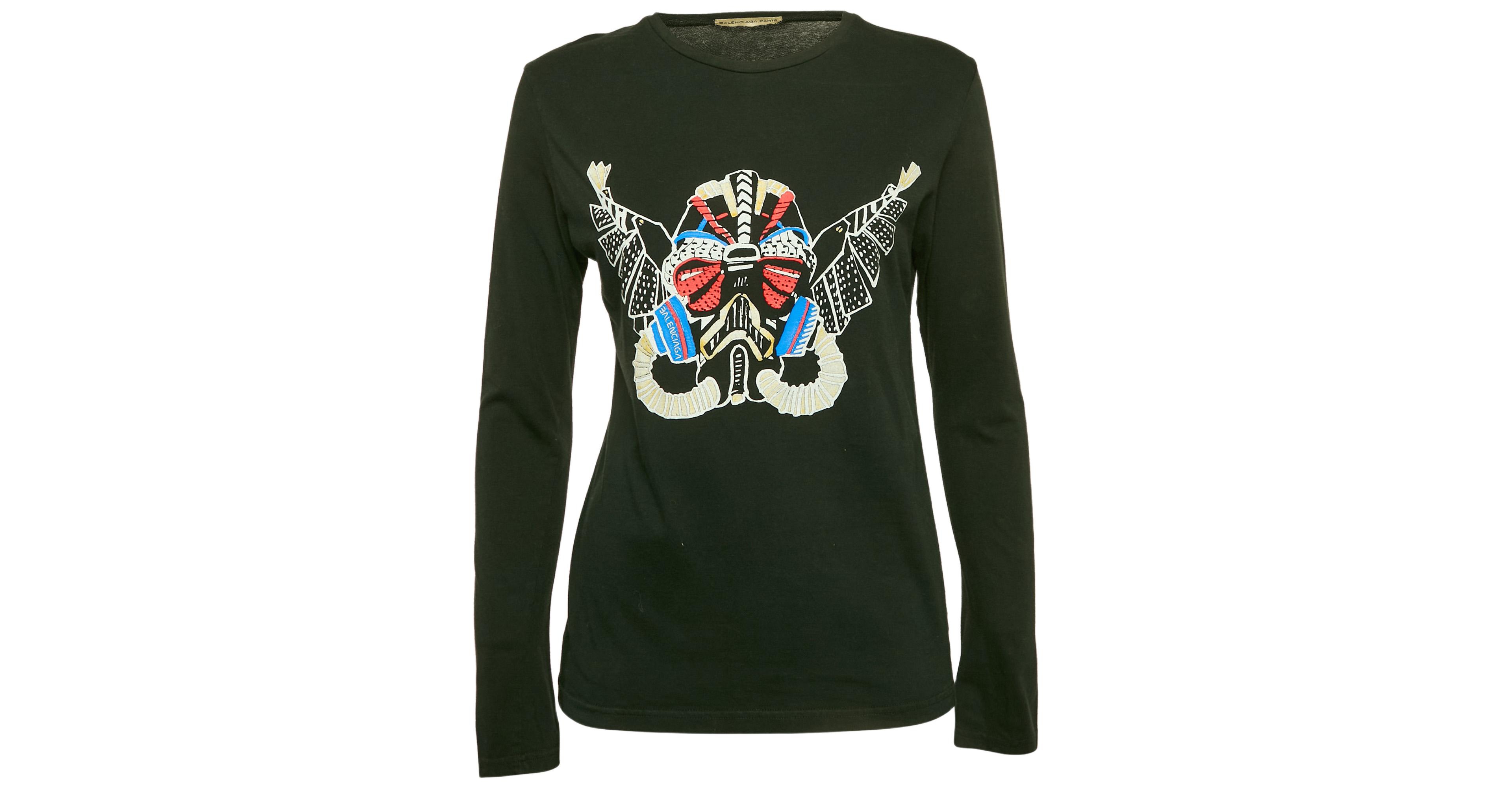 Pre-Owned Balenciaga Women's Black Printed Jersey Crewneck T-Shirt