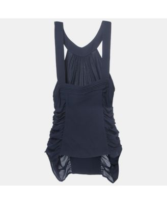 Women's Navy Blue Silk Ruched Strappy Top