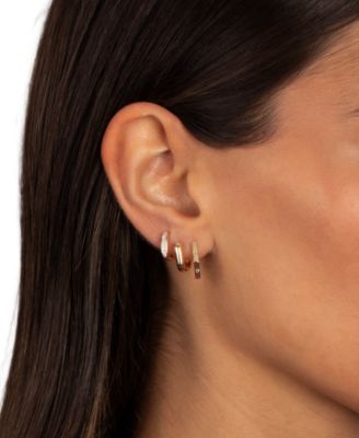 Solid, Pave Square Octagon Gold Plated Earring Combo Set