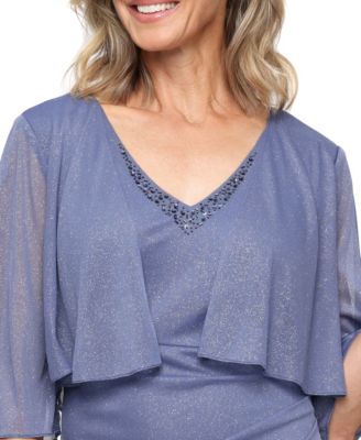 Petite V-Neck Glitter Mock Jacket Dress