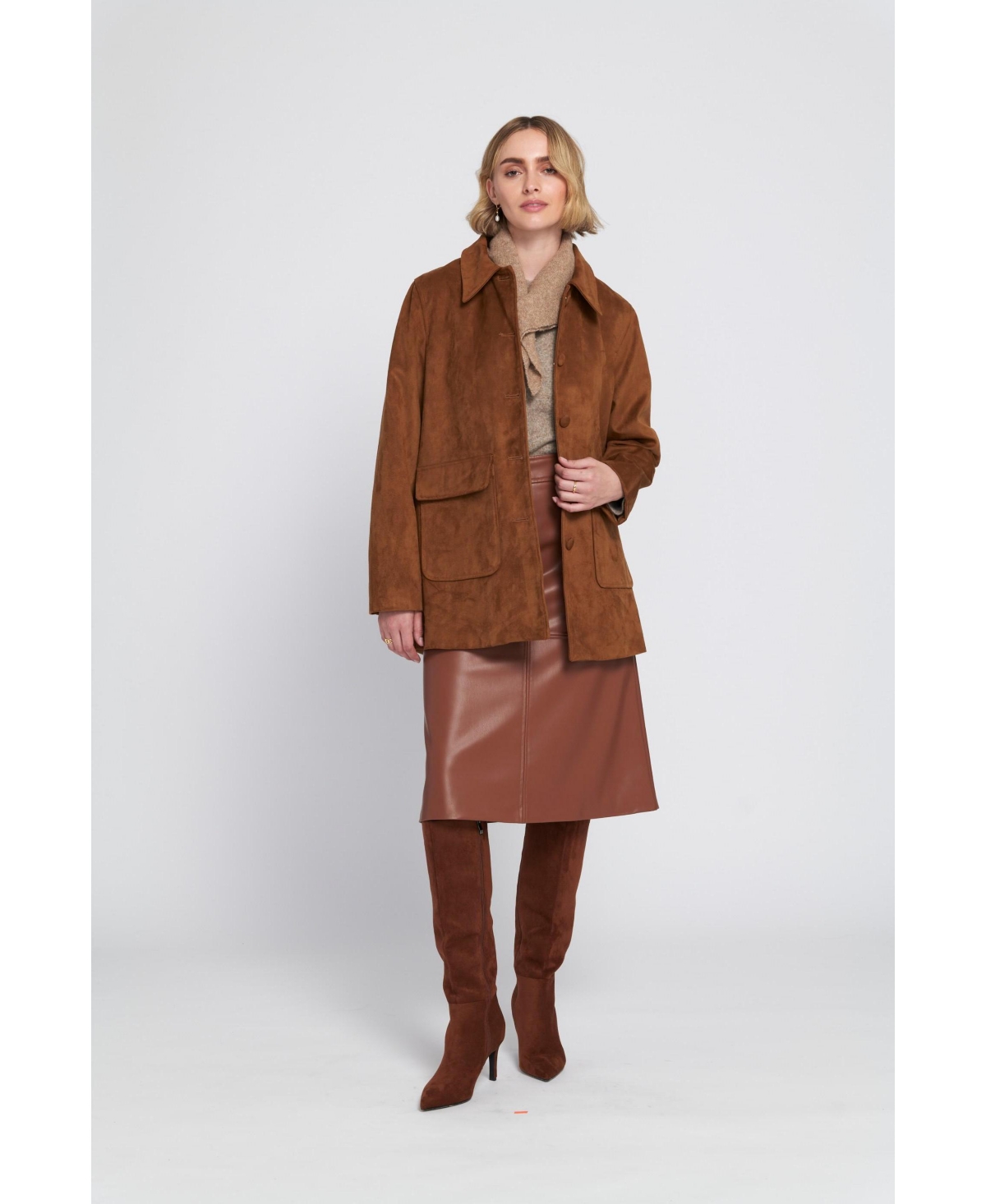 Elle Collection Women's Faux Suede Car Coat Utility