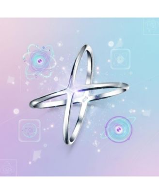 Delicate Thin Open Geometric Atomic X Criss Cross Silver Ring Sterling