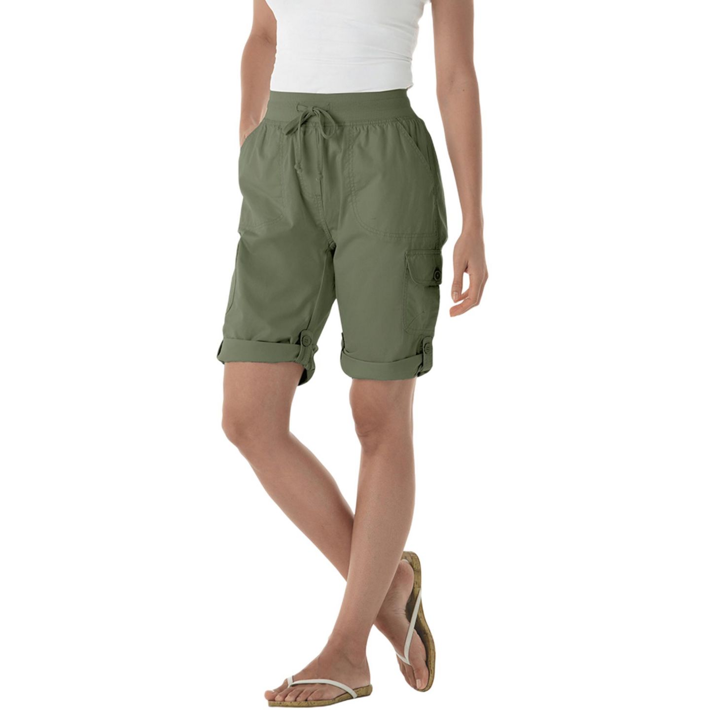 Женские шорты Woman Within Within Convertible Length Cargo Bermuda/Short, цвет: Оливковый зелёный — фото 1