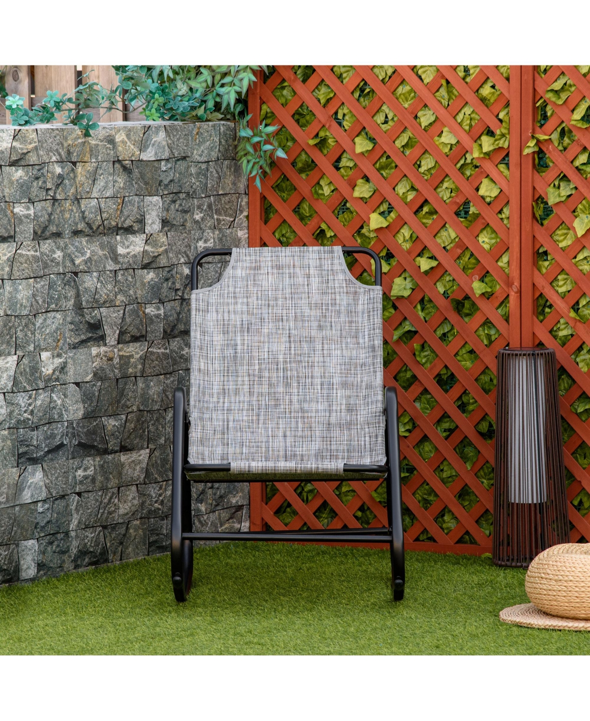 Outsunny Garden Rocking Chair, Patio Sling Fabric Single Rocker,