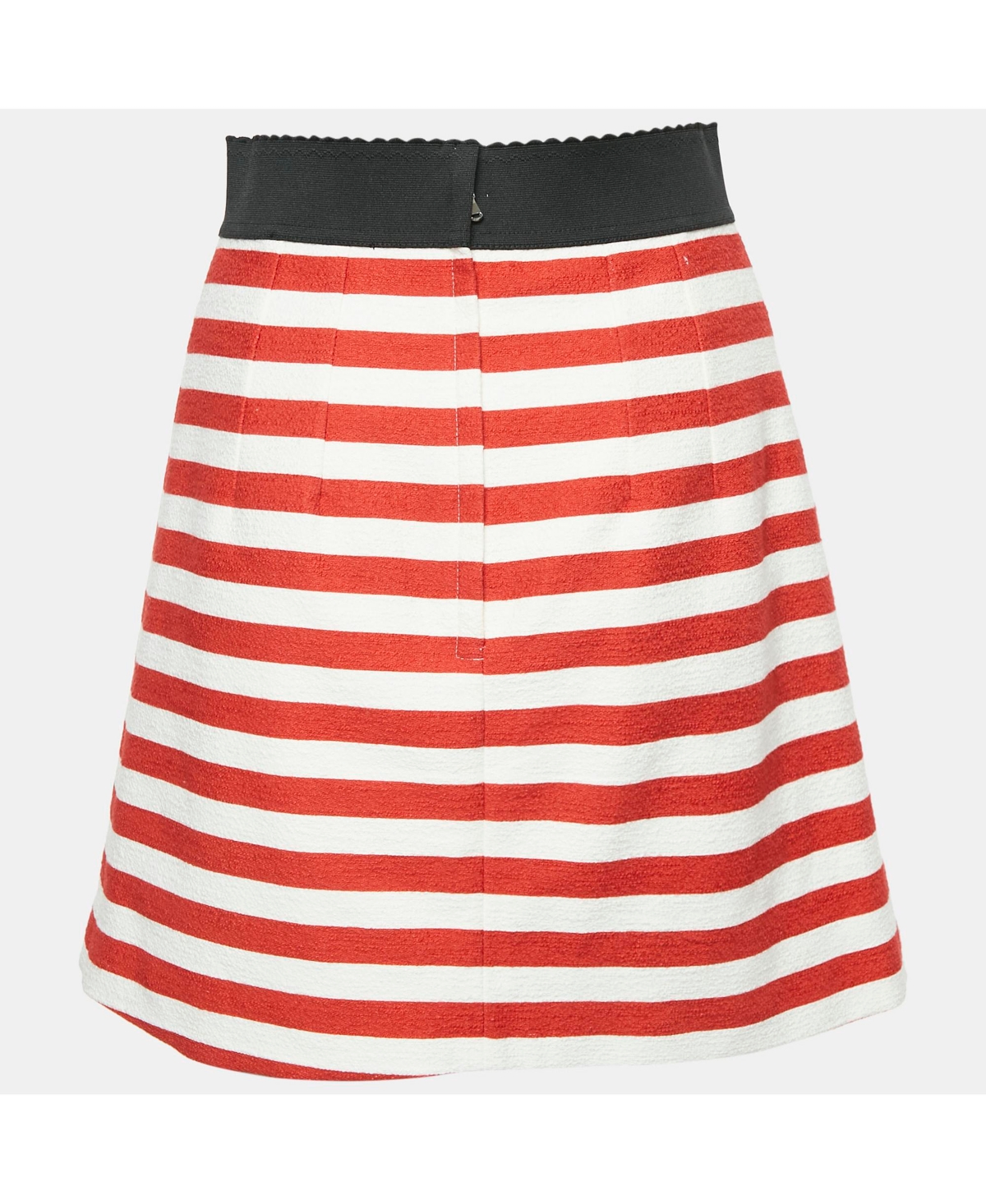 Pre-Owned Dolce & Gabbana Women's White/red Slub Cotton Button Detail Mini Skirt