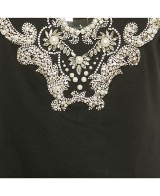 Women's Pearl And Crystal Detail Jersey Crewneck T-Shirt
