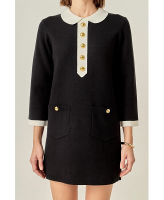 Women's Collar-Detail Combo Knit Mini Dress