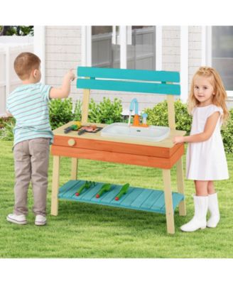 Play Kitchen for Kids Wooden Toy Kitchen Playset with Wood Skewers Grill Rack