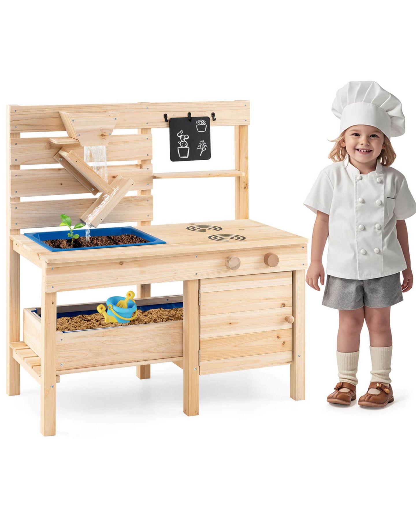 Детская игрушка Costway Detachable-Sandbox Outdoor Mud Kitchen, 3–8 лет, цвет: Натуральный — фото 3