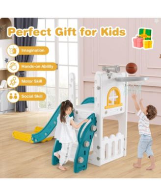 6 in 1 L-shaped Toddle Slide for Toddlers Age 1-3 Baby Slide with Basketball Hoop