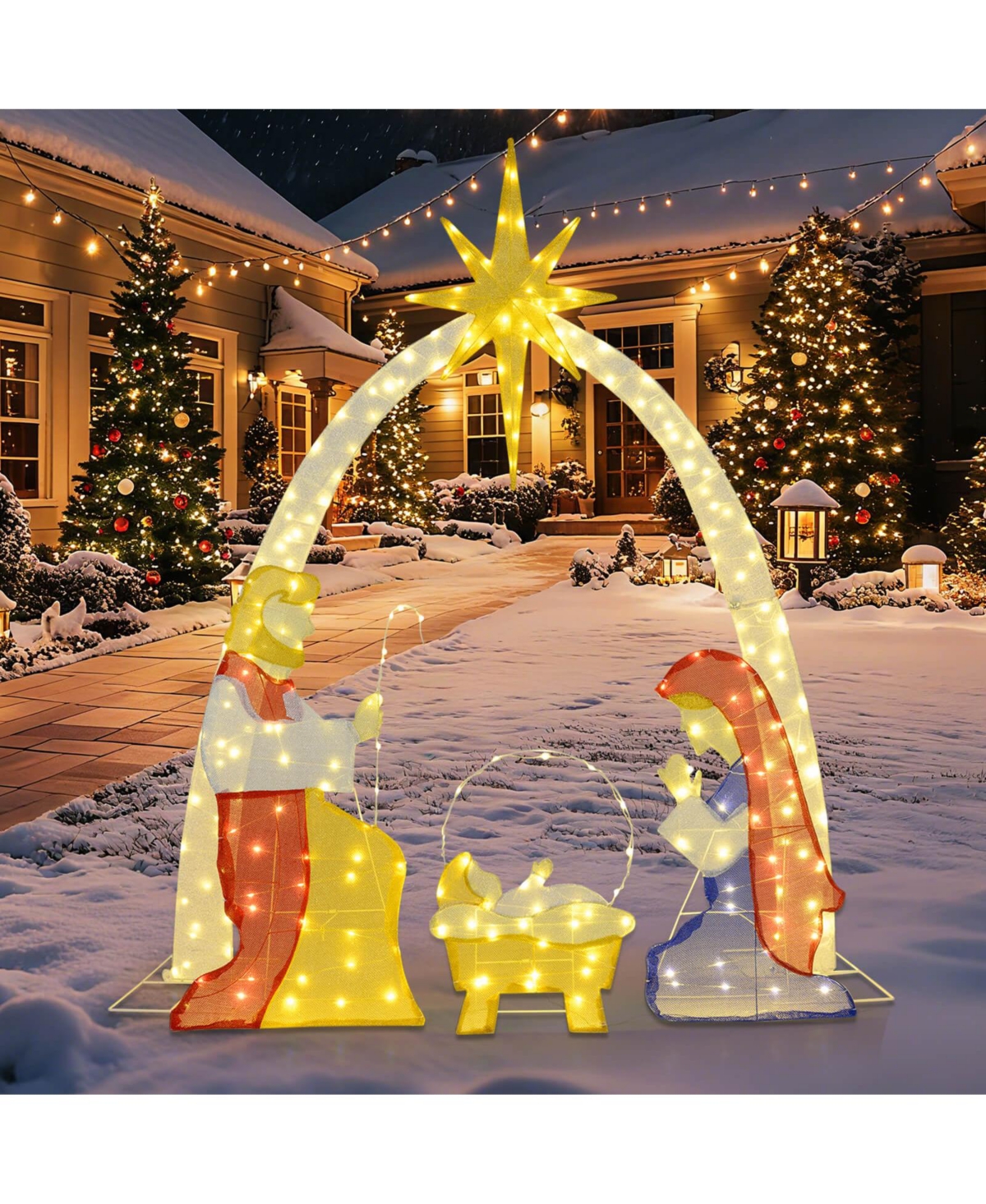 6 Ft Lighted Nativity Scene with 240 Warm White Led Lights for Yard, Porch, Garden