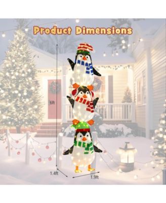 Lighted Penguins Decoration Set of 3 with 156 Warm White Lights Cute Hats & Scarves
