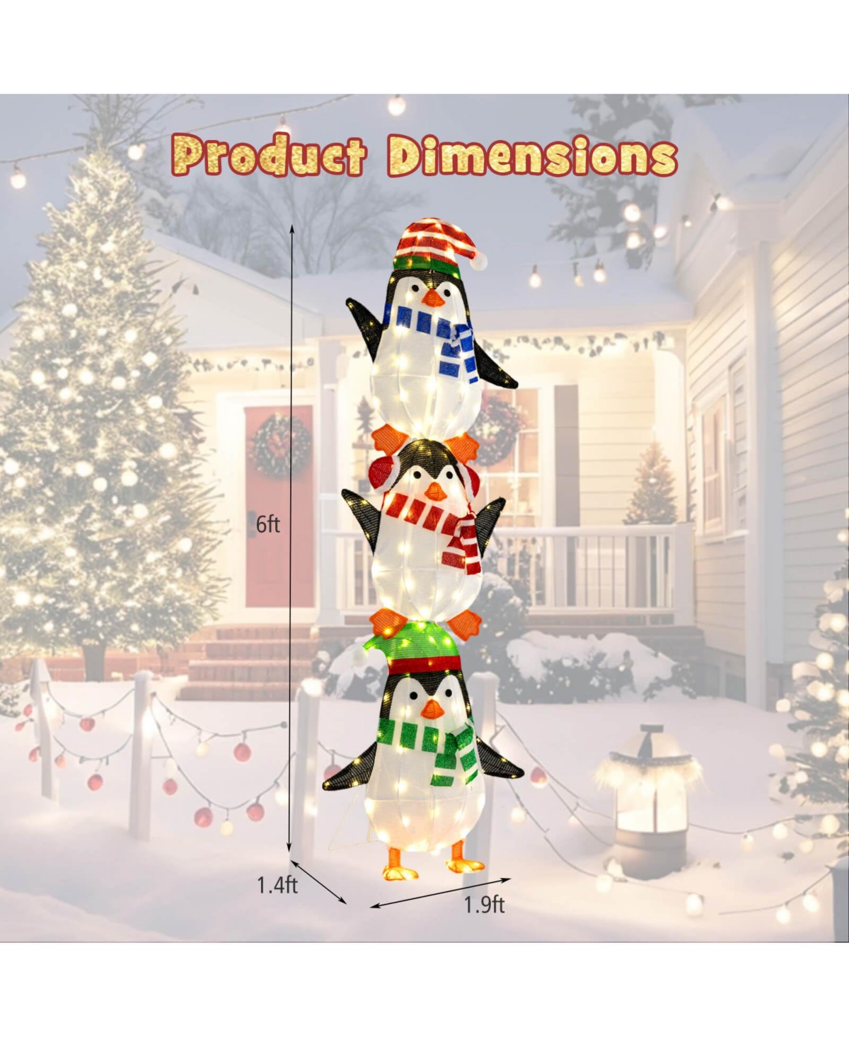 Costway Lighted Penguins Decoration Set of 3 with 156 Warm White Lights Cute Hats & Scarves