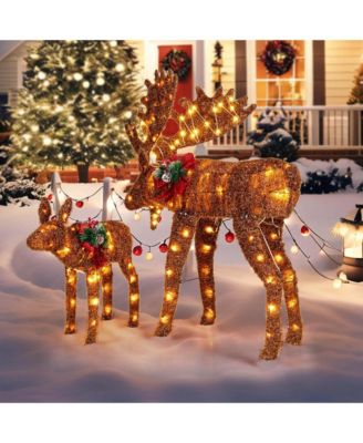 2 PCS Lighted Moose Family Light-up Xmas Deer Decorations with 170 LED Lights