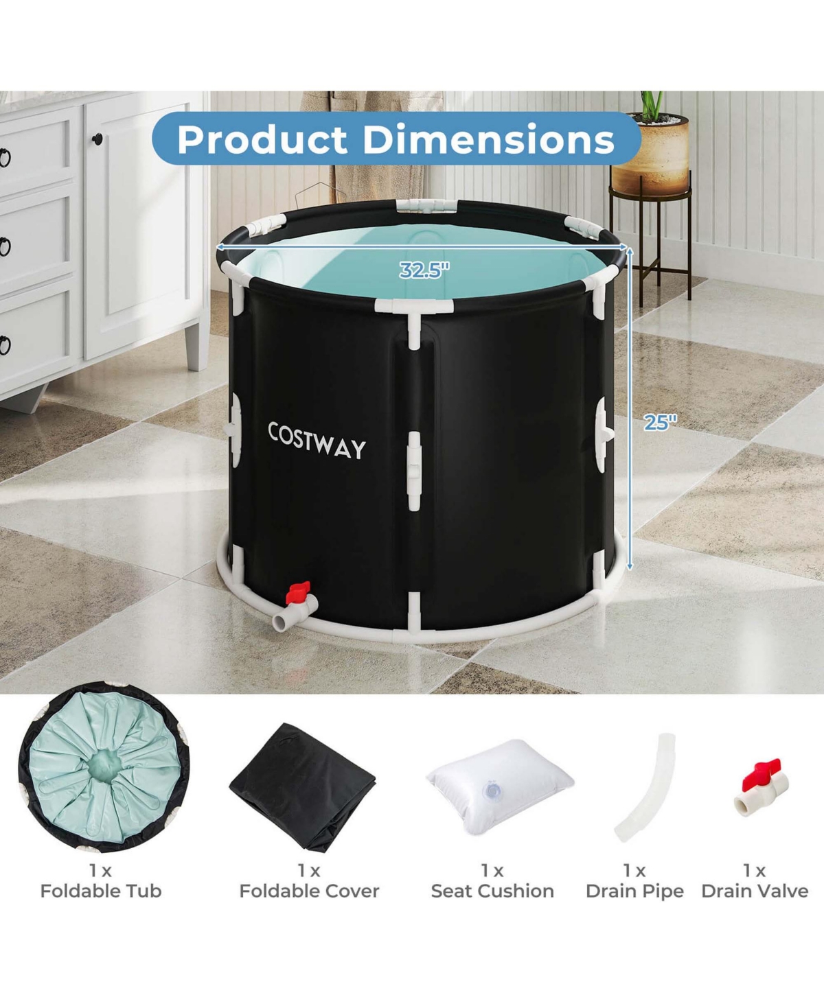 Costway Foldable Ice Bath Tub with Plunge Pool for Recovery Cold Water Therapy Training