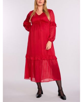 Maternity V-Neck Long Sleeve Tiered Maxi Dress - Motherhood