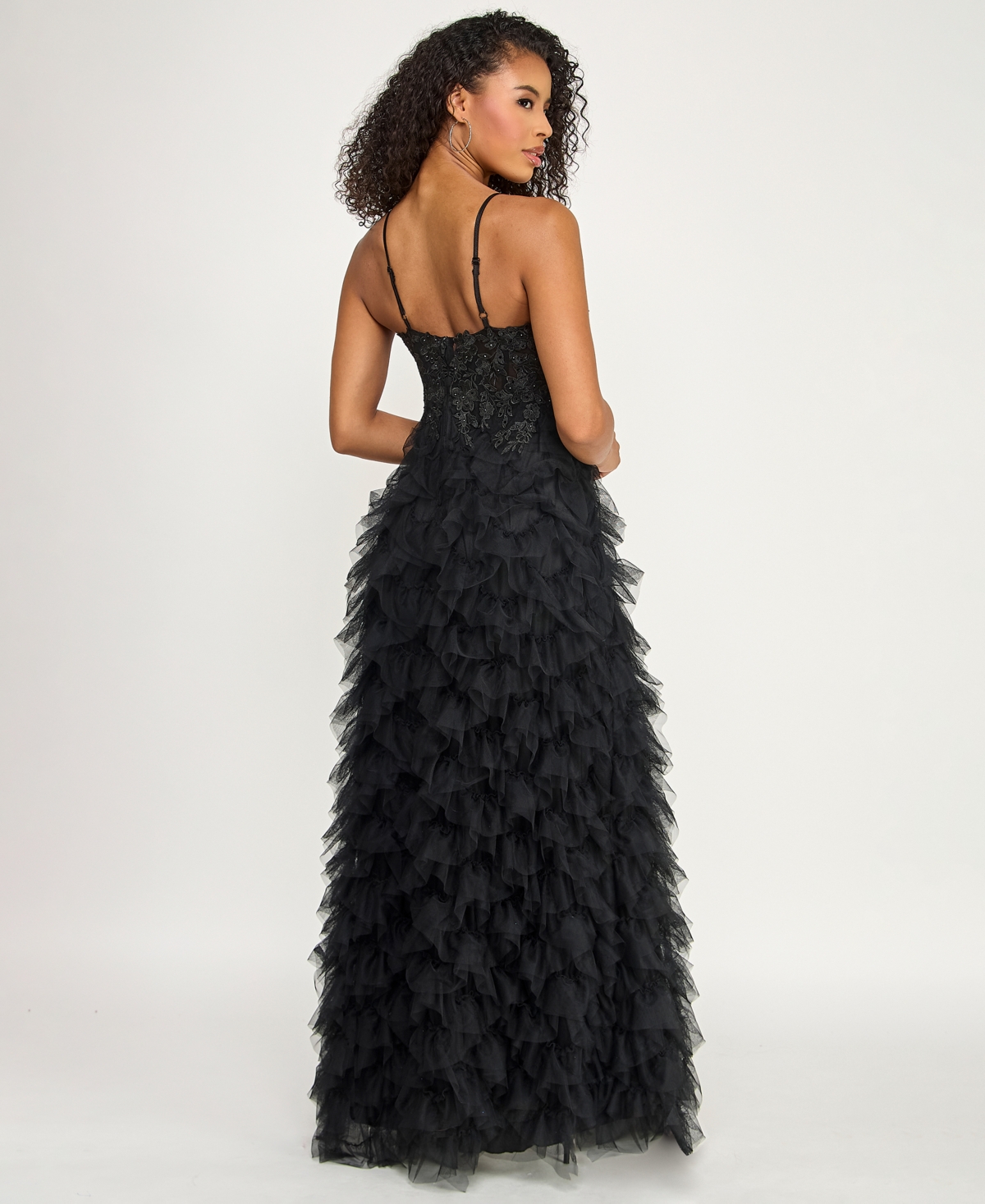 Say Yes Juniors' V-Neck Ruffled Skirt Gown