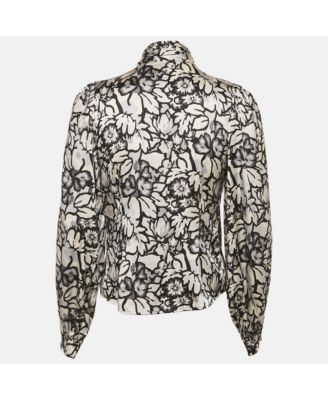 Women's Floral Print Satin Silk Tie-Up Neck Detail Blouse