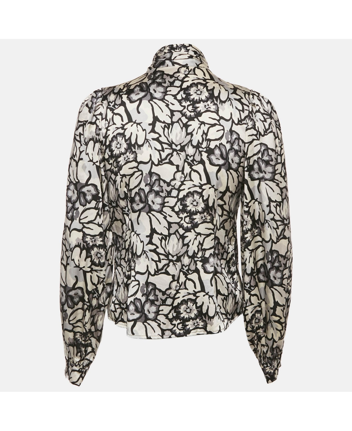 Pre-Owned Burberry Women's Floral Print Satin Silk Tie-Up Neck Detail Blouse