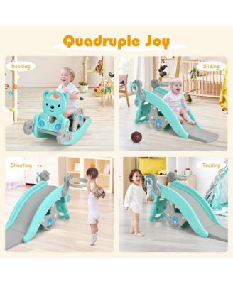 4-in-1 Toddler Slide Playground with Basketball Hoop Ball Ring Toss Climbing