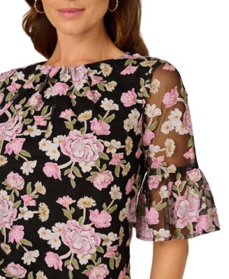 Petite Embroidered Floral A-Line Short Dress