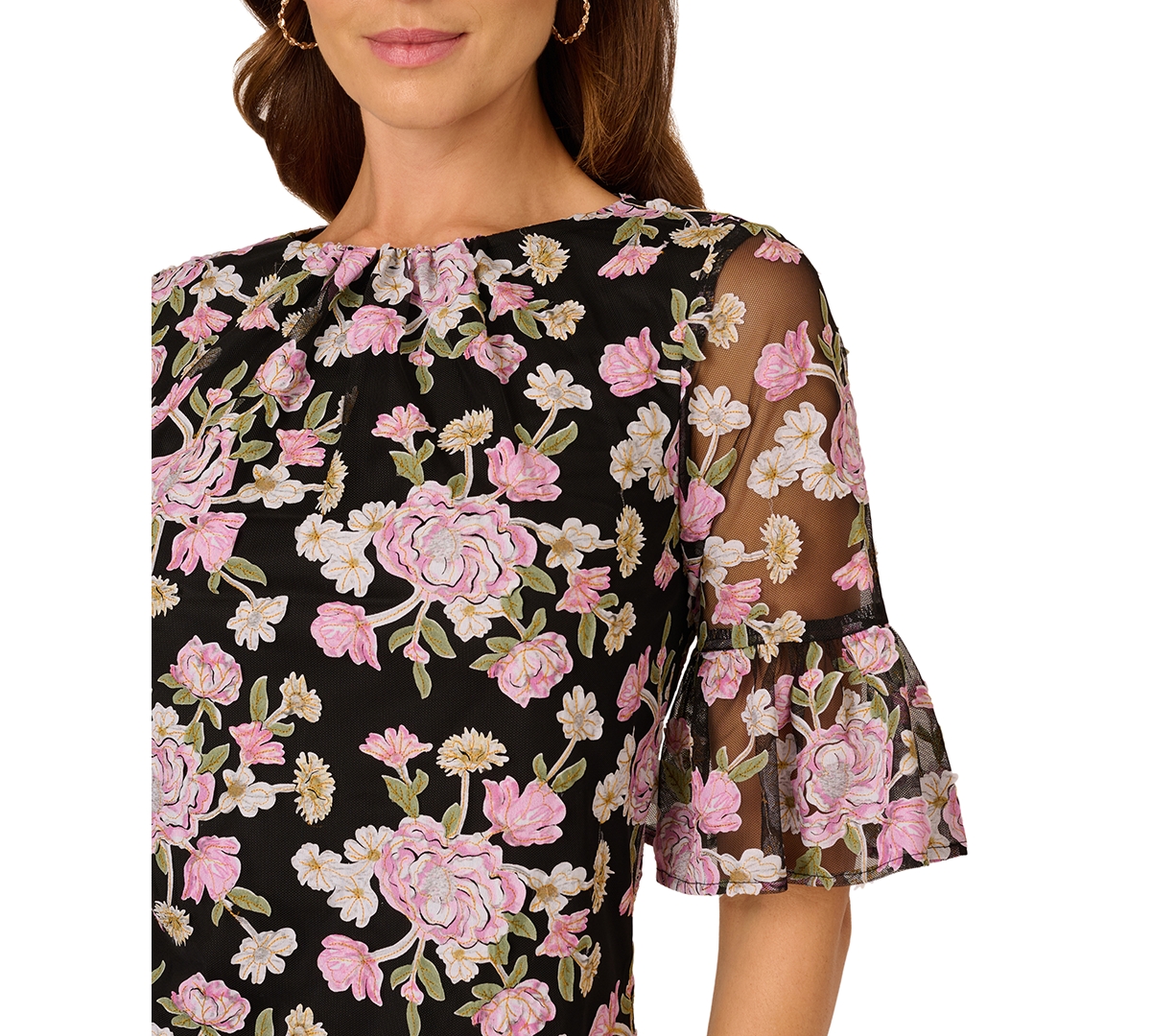 Adrianna Papell Petite Embroidered Floral A-Line Short Dress