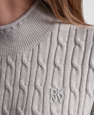 Women's Mock Neck Drop Shoulder Cable Sweater