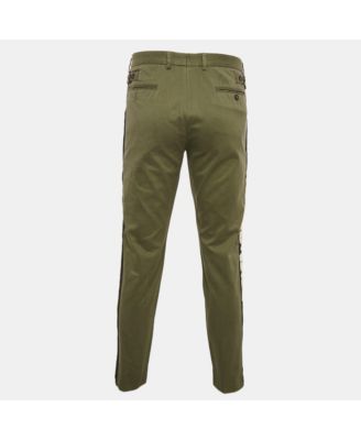 Men's Green Gabardine Logo Embossed Trim Detail Pants