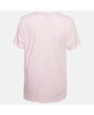 Women's Pink Logo Embroidered Cotton V-Neck T-Shirt
