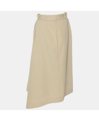 Women's Beige Cotton Asymmetric Trench Belted Skirt