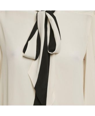 Women's Off- Silk Chiffon Contrast Neck Tie Detail Shirt