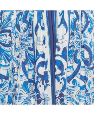 Women's Blue Majolica Print Poplin Maxi Skirt