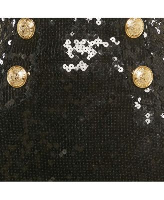 Women's Black Sequin Button Detail Mini Skirt