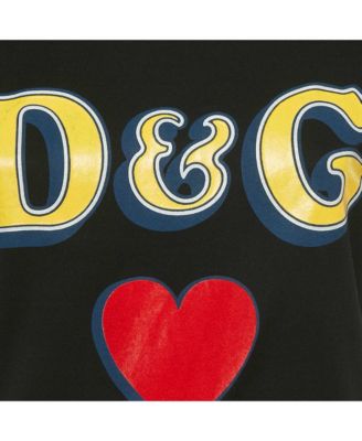 Women's Black D& G Heart Print Cotton T-Shirt