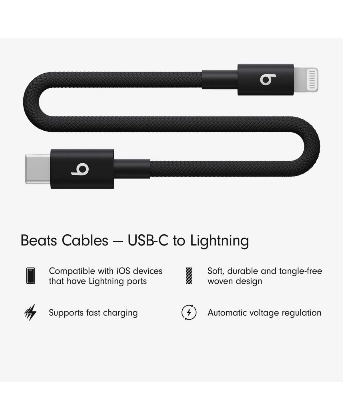 Beats Usb-c to Lightning Woven Short Cable (20 cm) - Bolt Black