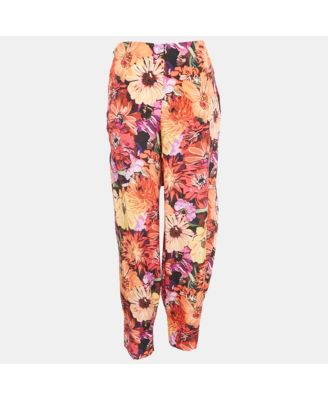 Women's Red Floral Print Silk Tie-Up Trousers
