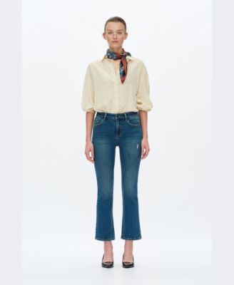 Women's High-Rise Cropped Flare Stretch Denim Jeans