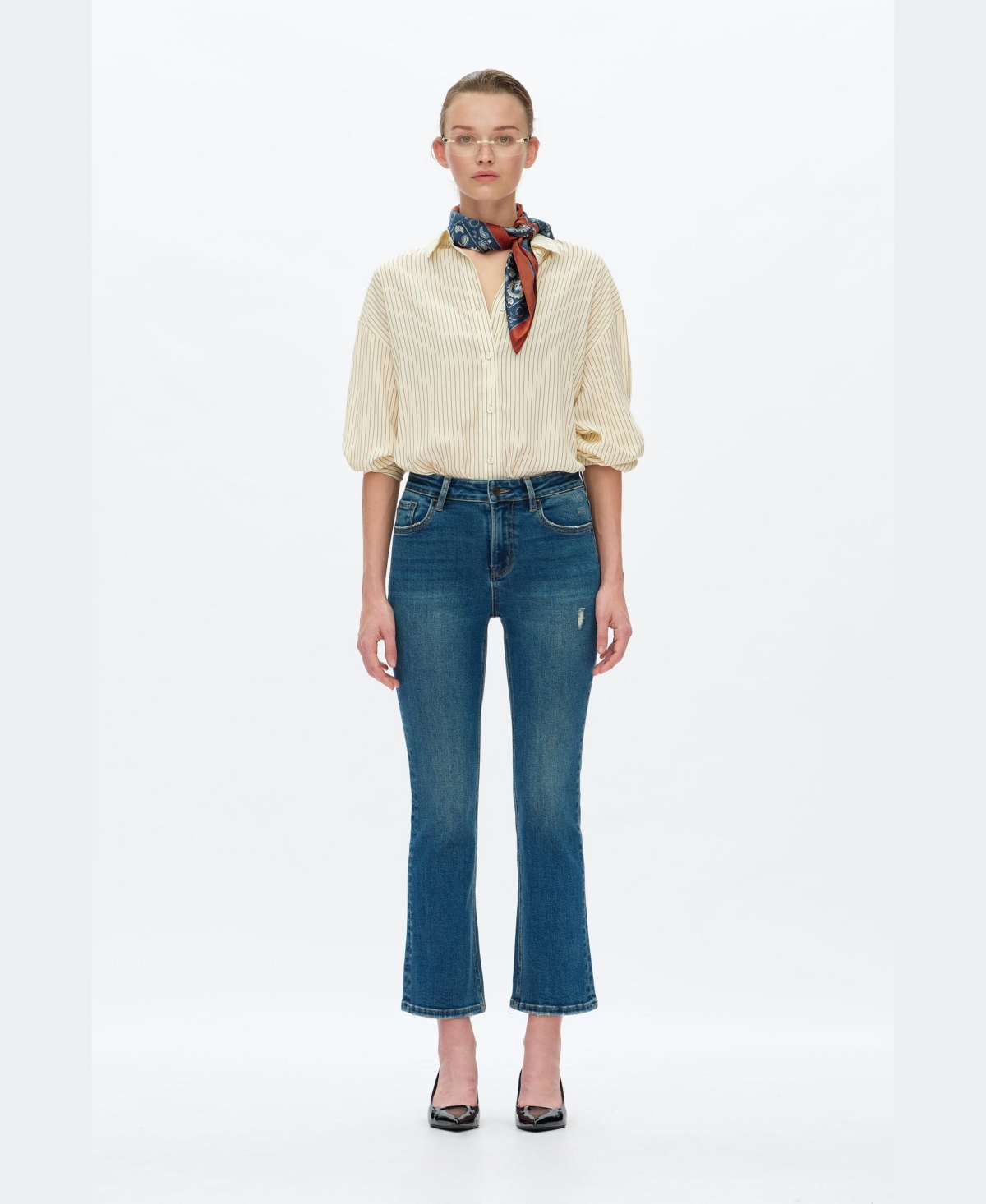 Bayeas Women's High-Rise Cropped Flare Stretch Denim Jeans