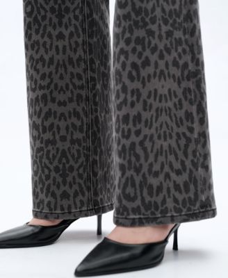 Women's Leopard-Print High-Rise Wide-Leg Jeans