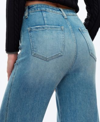 Women's High-Rise Wide-Leg Vintage-Wash Front-Pocket Jeans