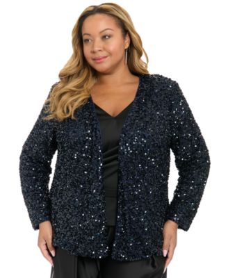 Muse - Plus Size Sequined V-Neck Jacket