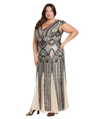 Plus Size V-Neck Sequin Design Long Dress