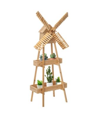 Rustic Wooden Cart with Windmill Accent, Versatile and Decorative Piece for Home or Garden Decor